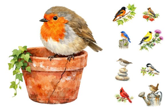 Download Watercolor Garden Birds Clipart Set - Bird Collection