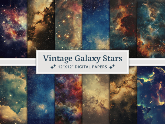 Download Vintage Galaxy Stars Digital Papers - Galaxy Collection