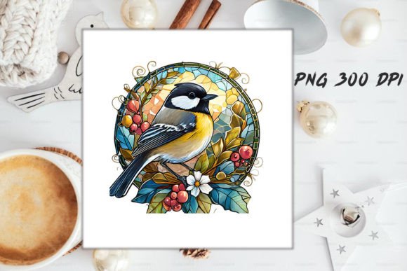 Download Stained Glass Chickadee Bird Round - Bird Collection