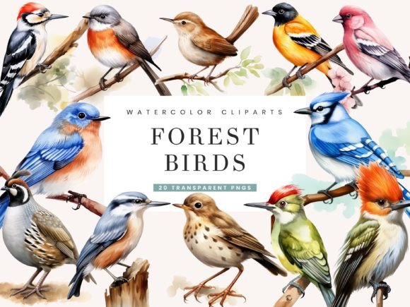 Download Watercolor Forest Birds Clipart Bundle - Bird Collection
