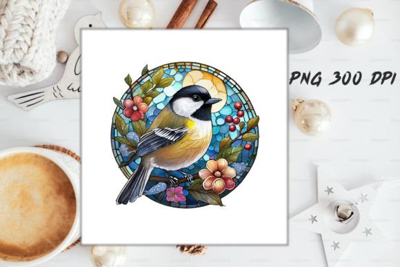 Download Stained Glass Chickadee Bird Round - Bird Collection