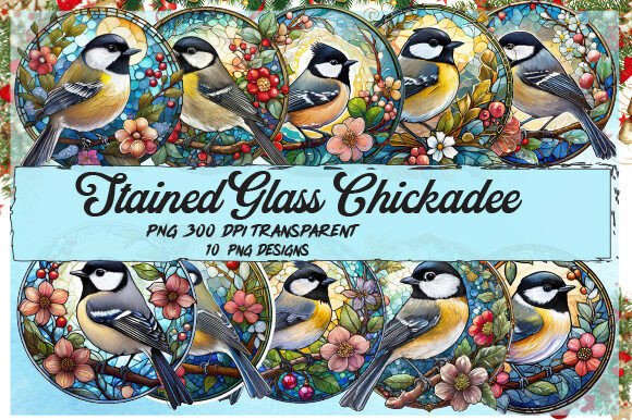 Download Stained Glass Chickadee Bird Round - Bird Collection
