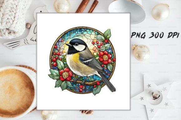 Download Stained Glass Chickadee Bird Round - Bird Collection