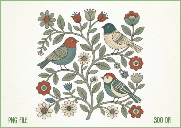 Download Vintage Boho Flower Birds Design - Bird Collection