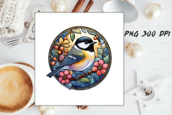 Download Stained Glass Chickadee Bird Round - Bird Collection