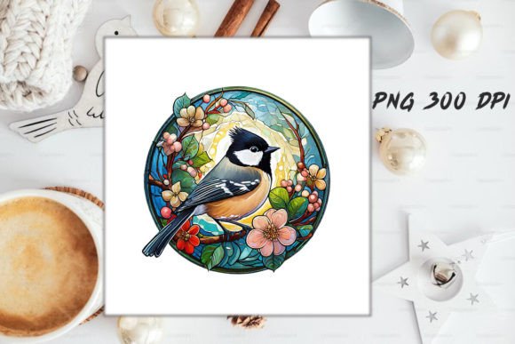 Download Stained Glass Chickadee Bird Round - Bird Collection