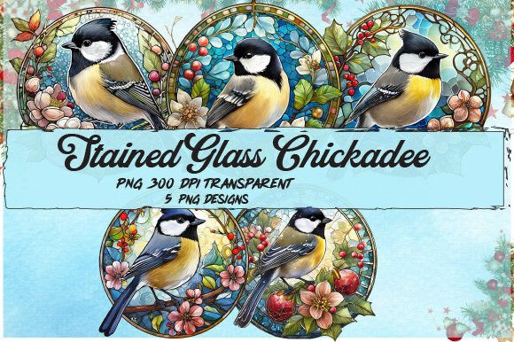 Download Stained Glass Chickadee Bird Round - Bird Collection