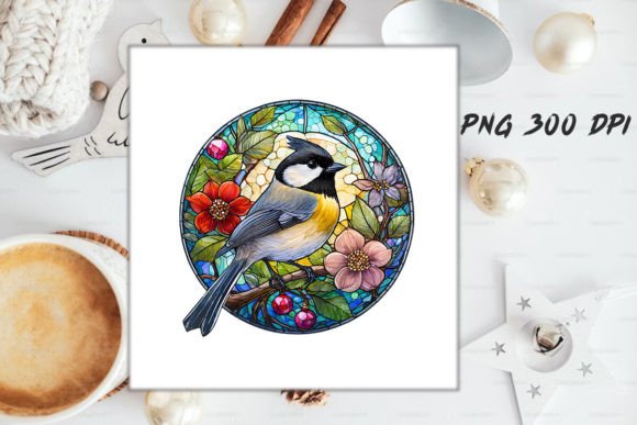 Download Stained Glass Chickadee Bird Round - Bird Collection