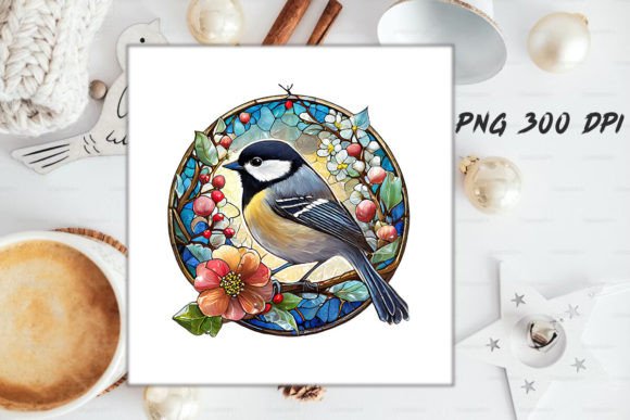 Download Stained Glass Chickadee Bird Round - Bird Collection