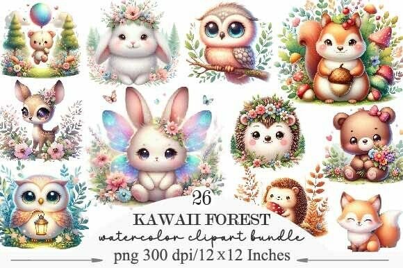 Download Watercolor Kawaii Forest Animals - Forest animals Collection