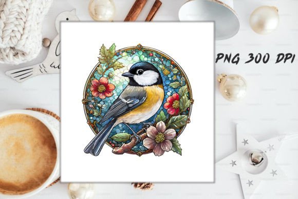 Download Stained Glass Chickadee Bird Round - Bird Collection