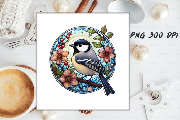 Download Stained Glass Chickadee Bird Round - Bird Collection