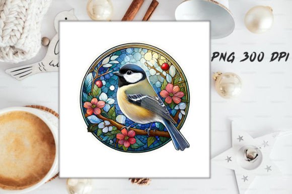 Download Stained Glass Chickadee Bird Round - Bird Collection